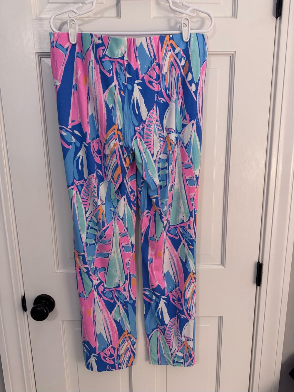Lilly Pulitzer Blue Tropical Wide-Leg Palazzo Pants with Pink & Mint Accents